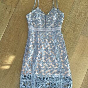 Elliatt Lace Midi Dress in Blue and Cream